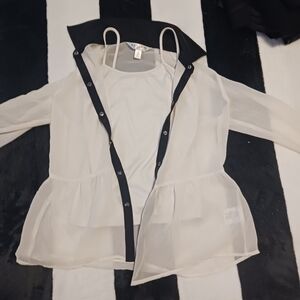 Chic Sheer White Blouse with Black Trim